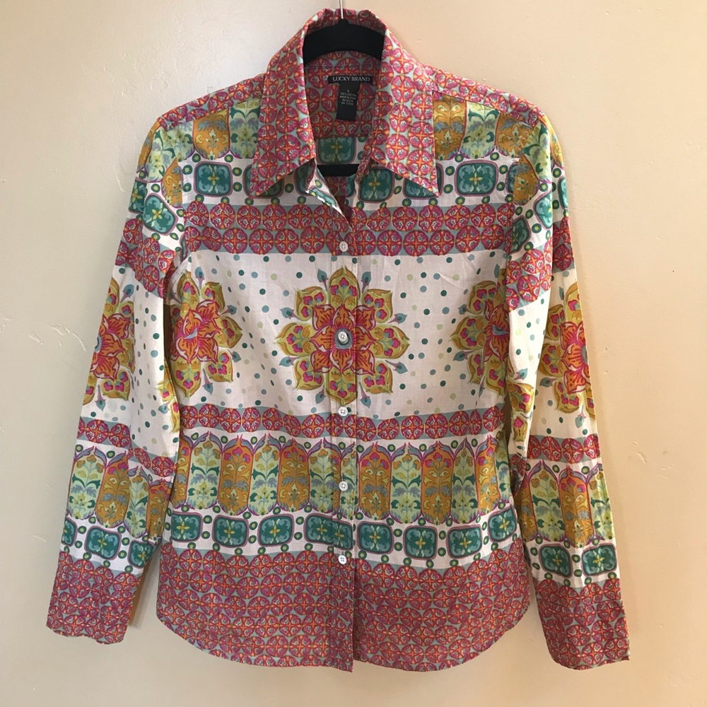 Lucky Brand Unique Boho Cotton Blouse Size L